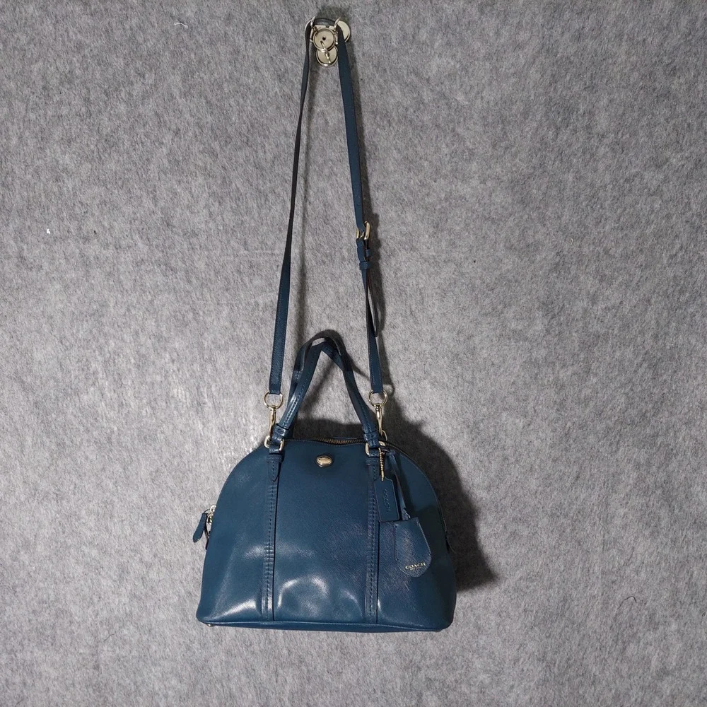 Coach Leather Satchel Crossbody Bag Dark Teal‎ Gold Hardware Top Handle